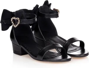 Coutgo Girl's Bow Tie Heeled Sandals Open Toe Chunky Low Heel Rhinestone Princess Dress Shoes