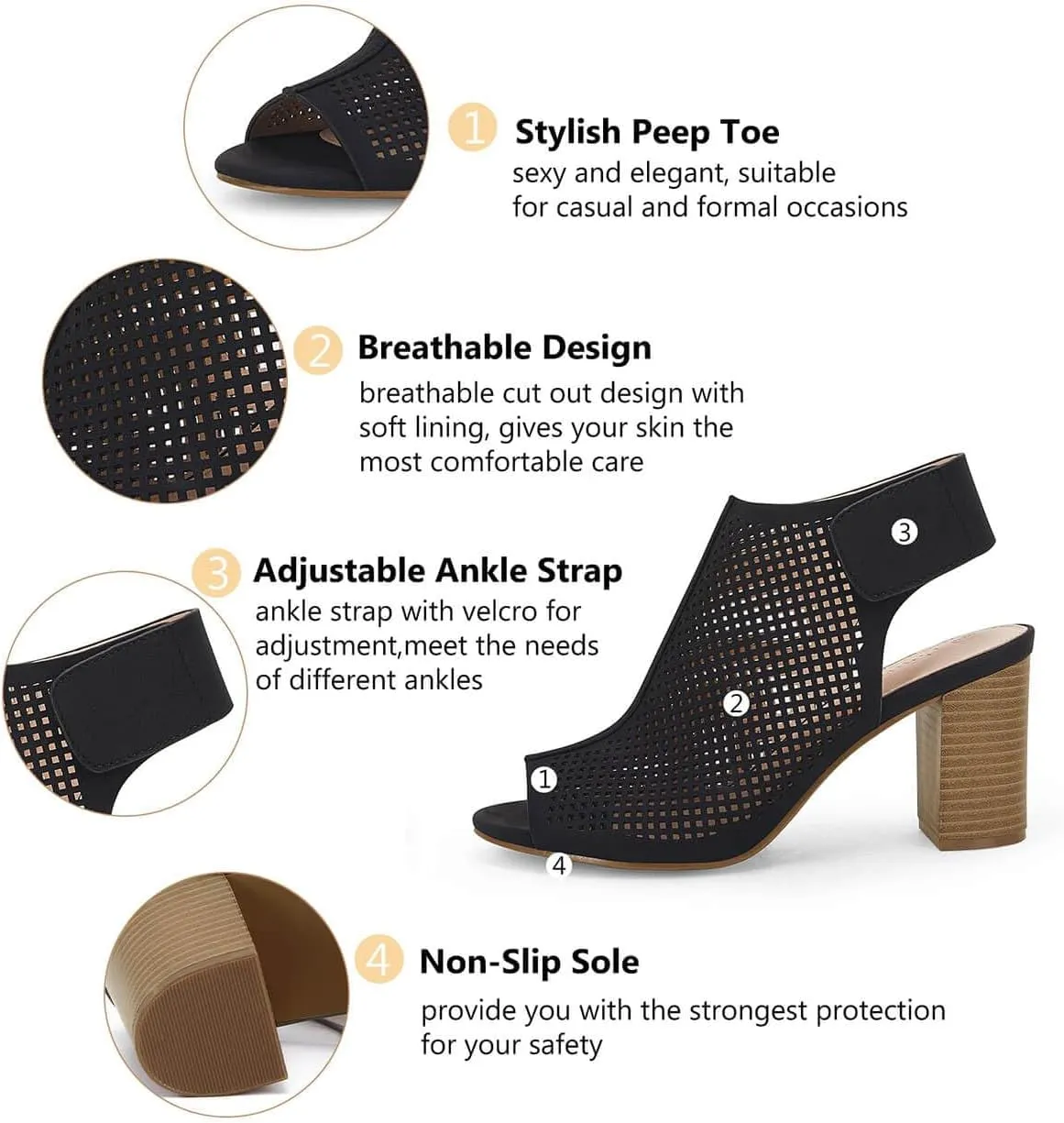 Coutgo Heels for Women Open Toe Boots Cutout Ankle Strap High Heel Chunky Block Sandals