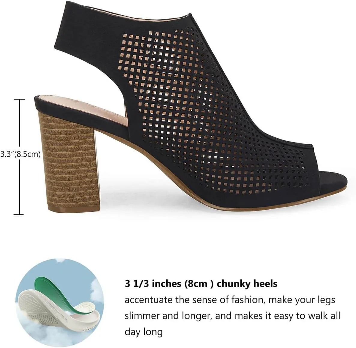 Coutgo Heels for Women Open Toe Boots Cutout Ankle Strap High Heel Chunky Block Sandals