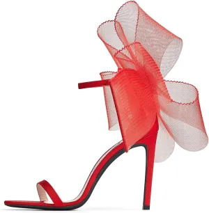 Coutgo Women's Bow Heels Open Toe Stiletto Heels One Strap Party Summer High Heeled Sandals Asymmetric Non-Removable Bow Knot