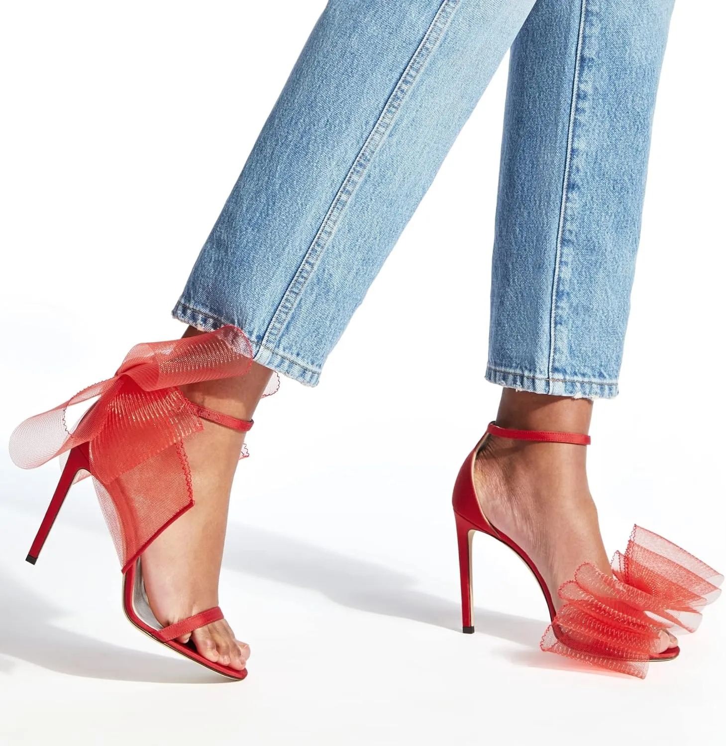 Coutgo Women's Bow Heels Open Toe Stiletto Heels One Strap Party Summer High Heeled Sandals Asymmetric Non-Removable Bow Knot