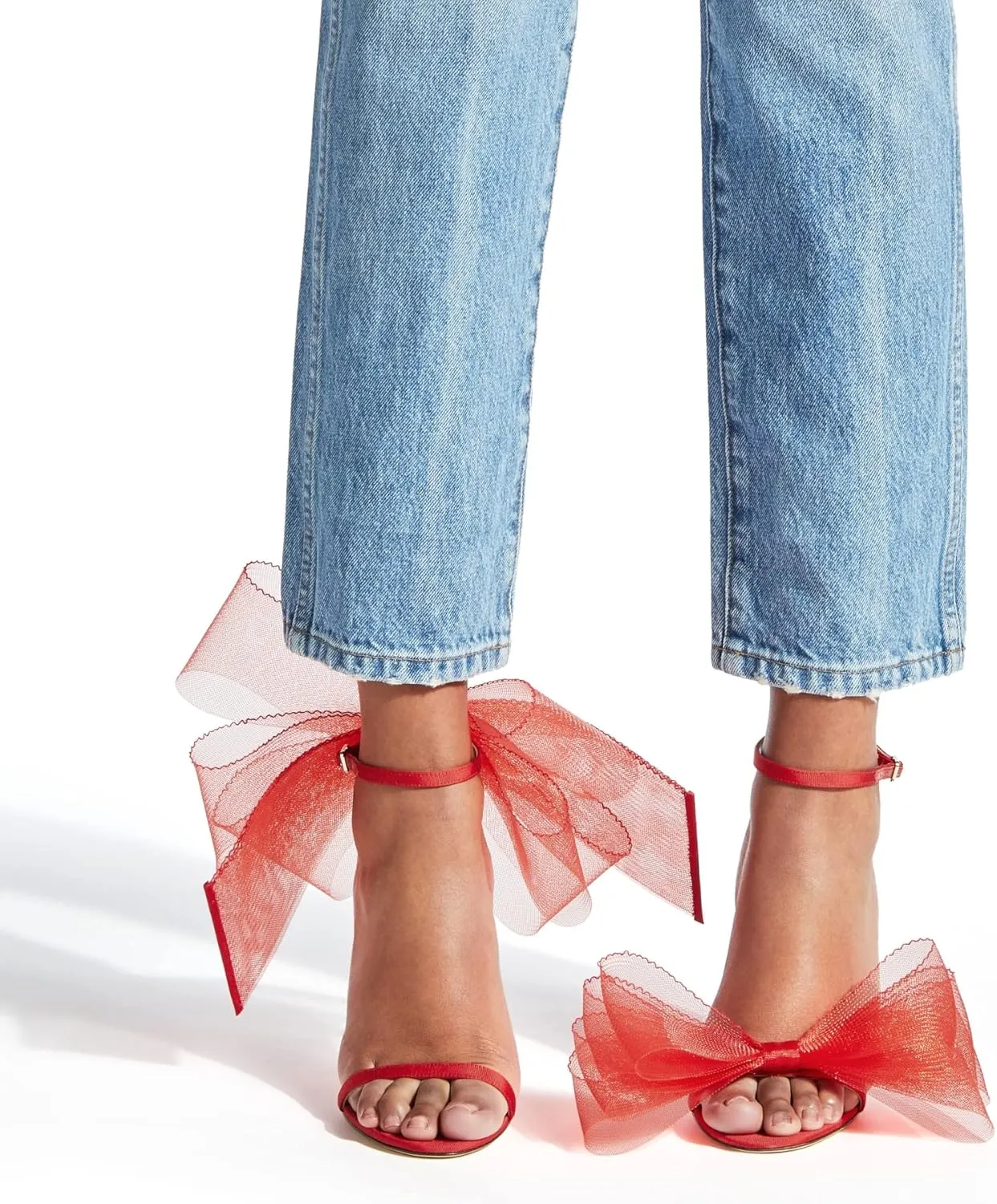 Coutgo Women's Bow Heels Open Toe Stiletto Heels One Strap Party Summer High Heeled Sandals Asymmetric Non-Removable Bow Knot