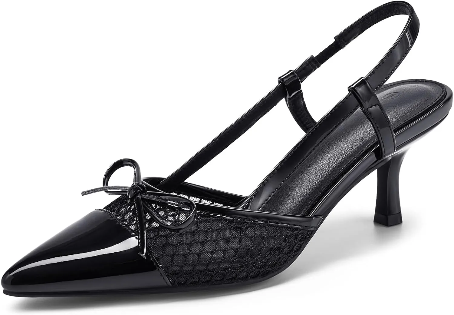 Coutgo Women‘s Bow Tie Slingback Pumps Pointed Toe Kitten Low Heel Patchwork Dress Heeled Sandals