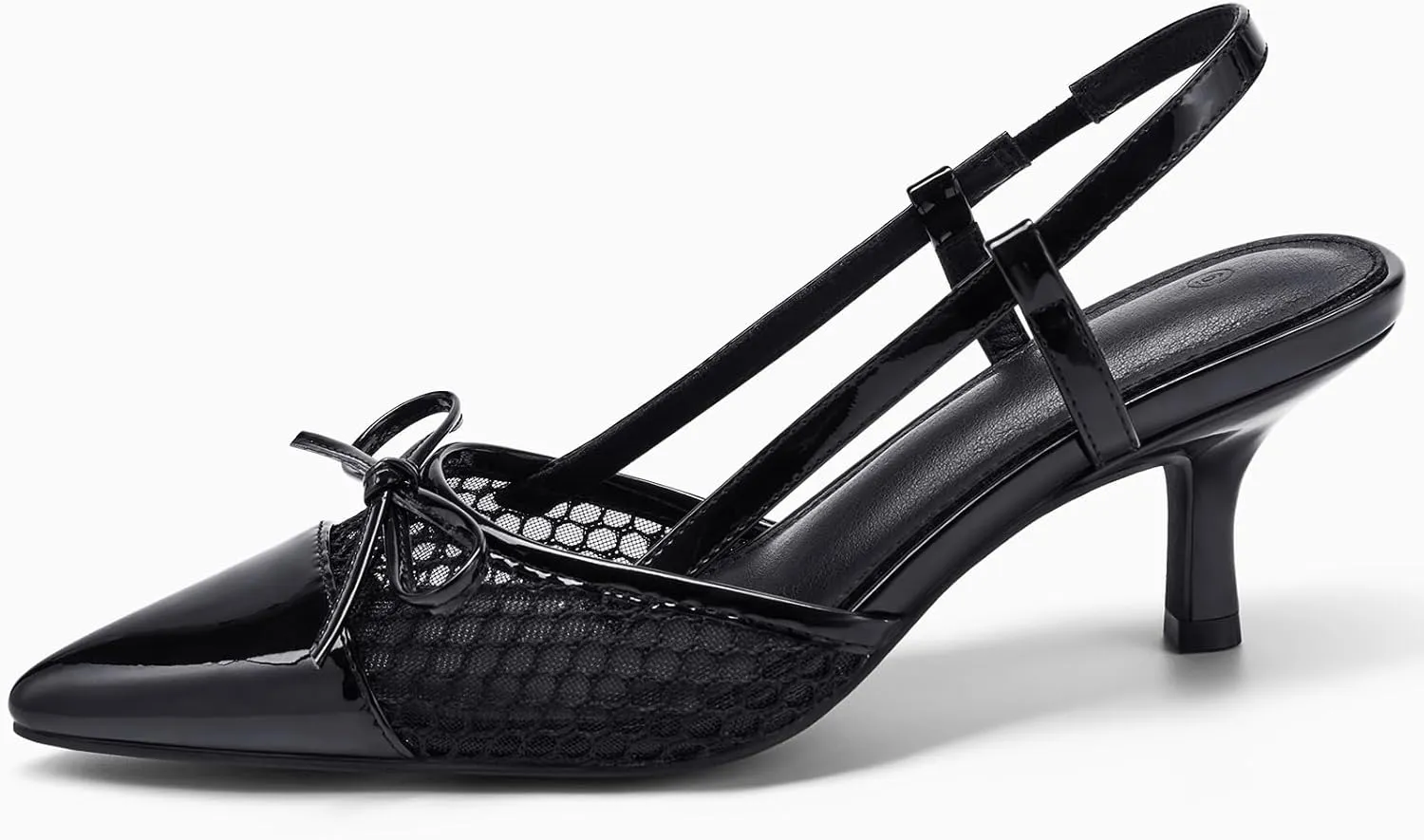 Coutgo Women‘s Bow Tie Slingback Pumps Pointed Toe Kitten Low Heel Patchwork Dress Heeled Sandals