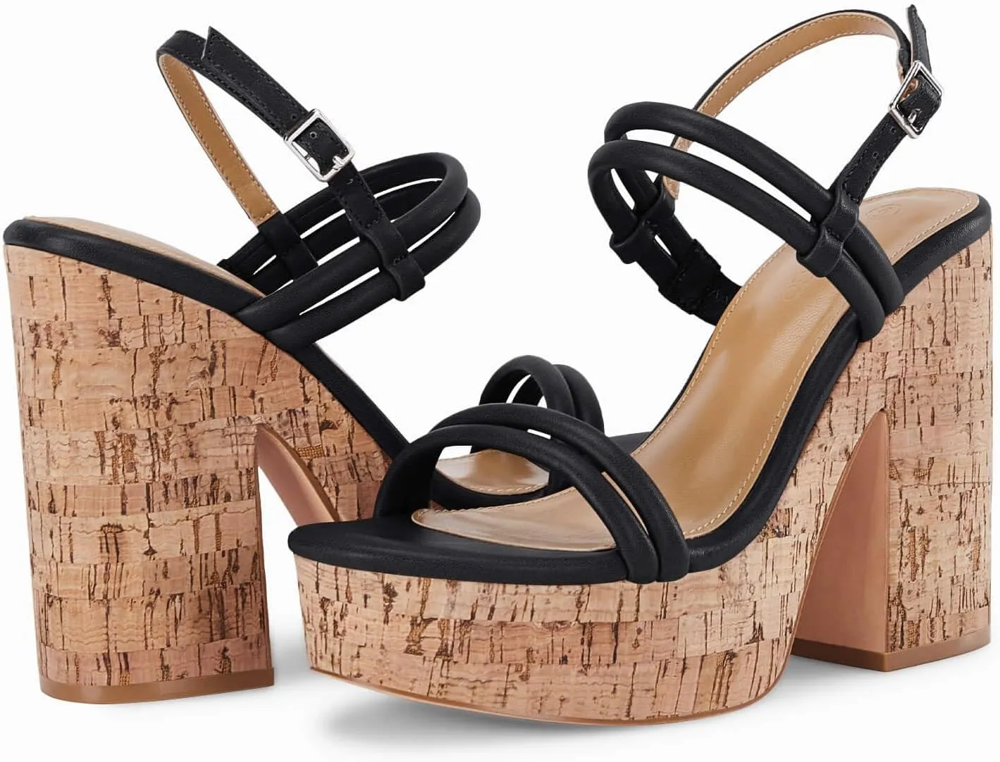 Coutgo Womens Cork Wedge Sandals Heels Open Toe High Heel Platform Slingback Ankle Strap Buckle Summer Dressy Shoes