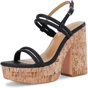 Coutgo Womens Cork Wedge Sandals Heels Open Toe High Heel Platform Slingback Ankle Strap Buckle Summer Dressy Shoes