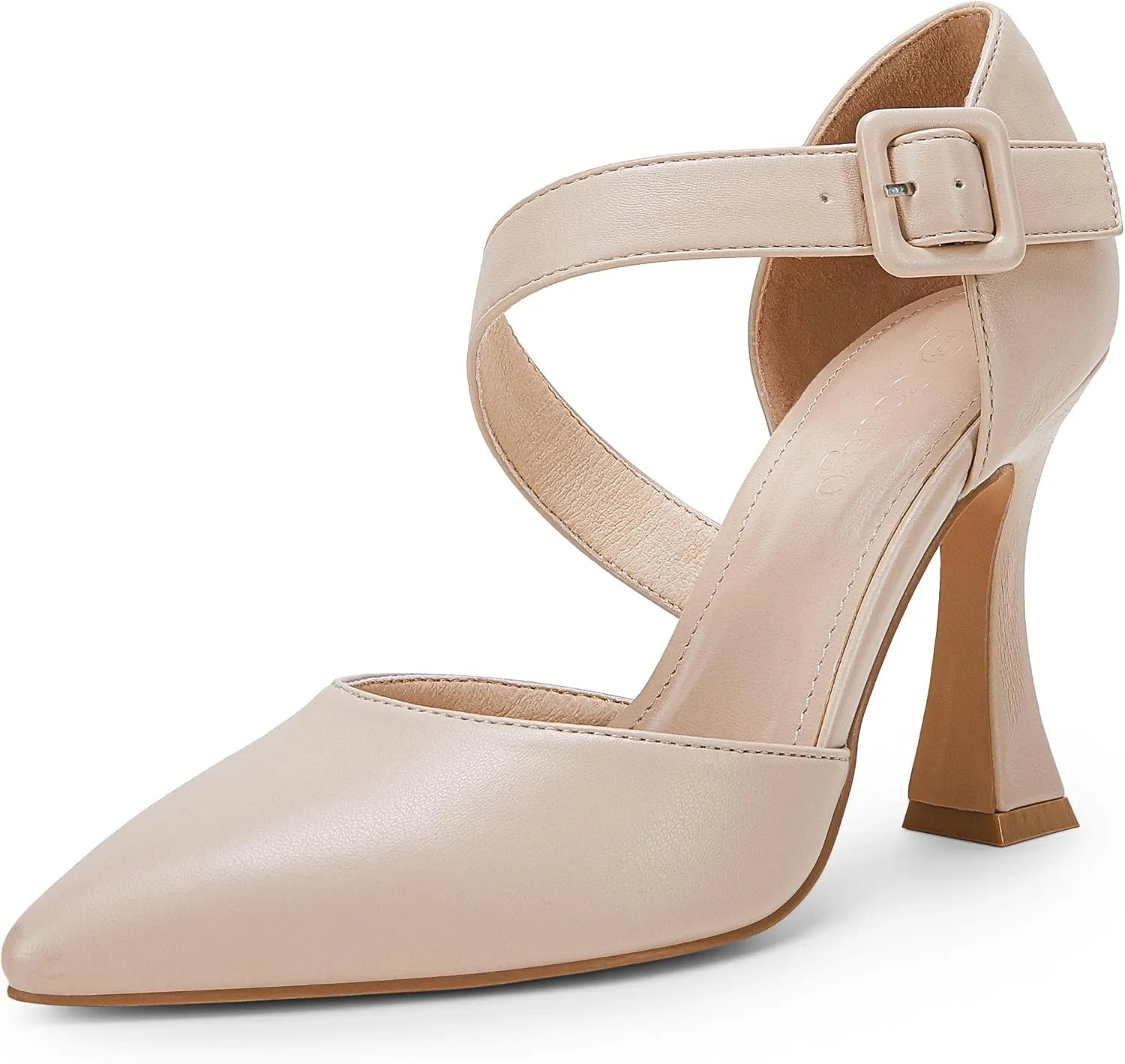 Coutgo Women's One Cross Strap Pumps Pointed Toe Stiletto High Heels Buckle Strap Dress Party Wedding Shoes