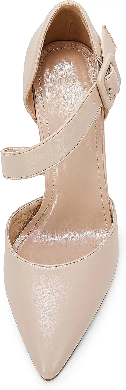 Coutgo Women's One Cross Strap Pumps Pointed Toe Stiletto High Heels Buckle Strap Dress Party Wedding Shoes