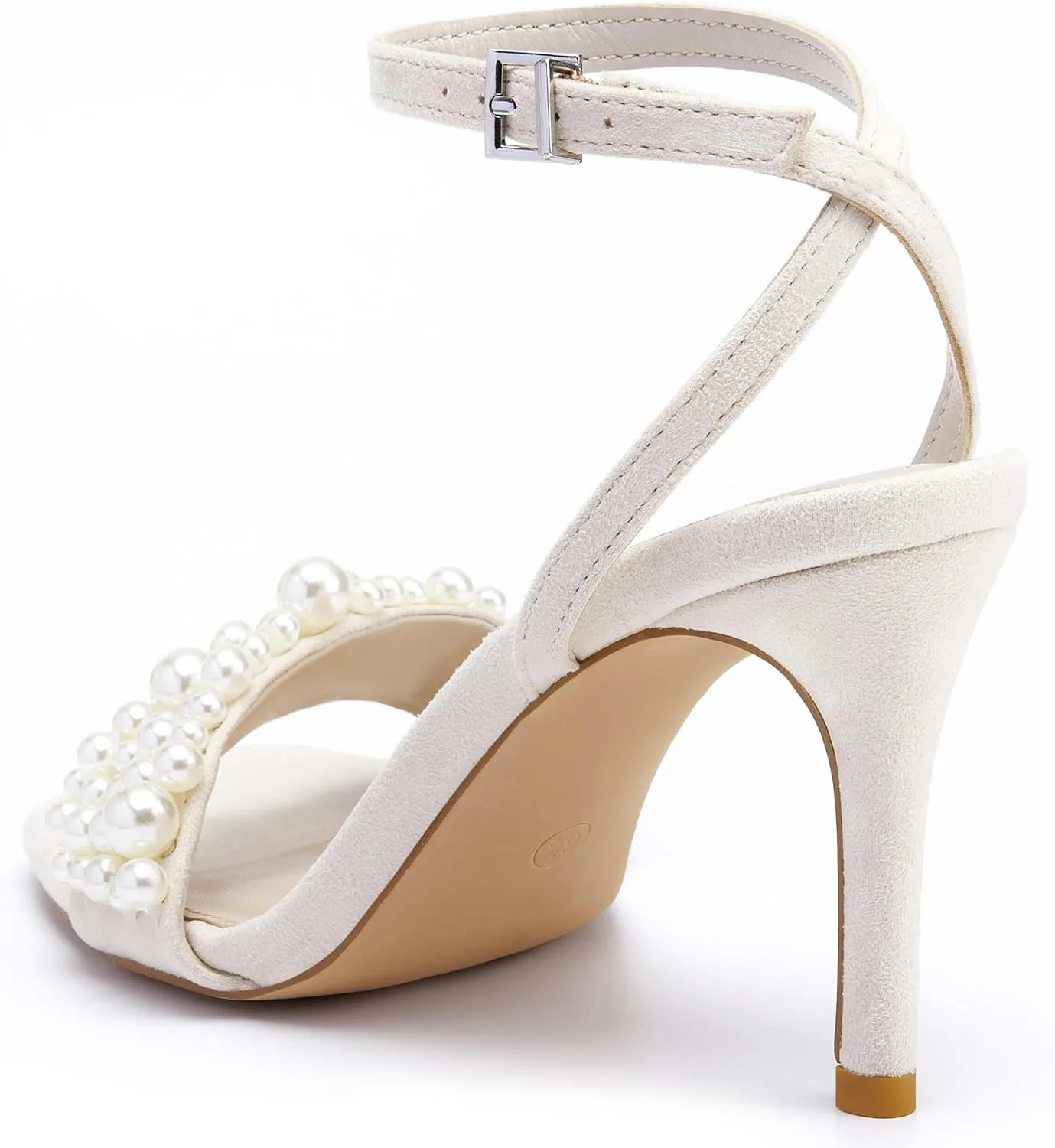 Coutgo Women's Open Toe Heeled Sandals Pearl Strap Stiletto Heel Ankle Buckle Strap Summer Shoes Pumps