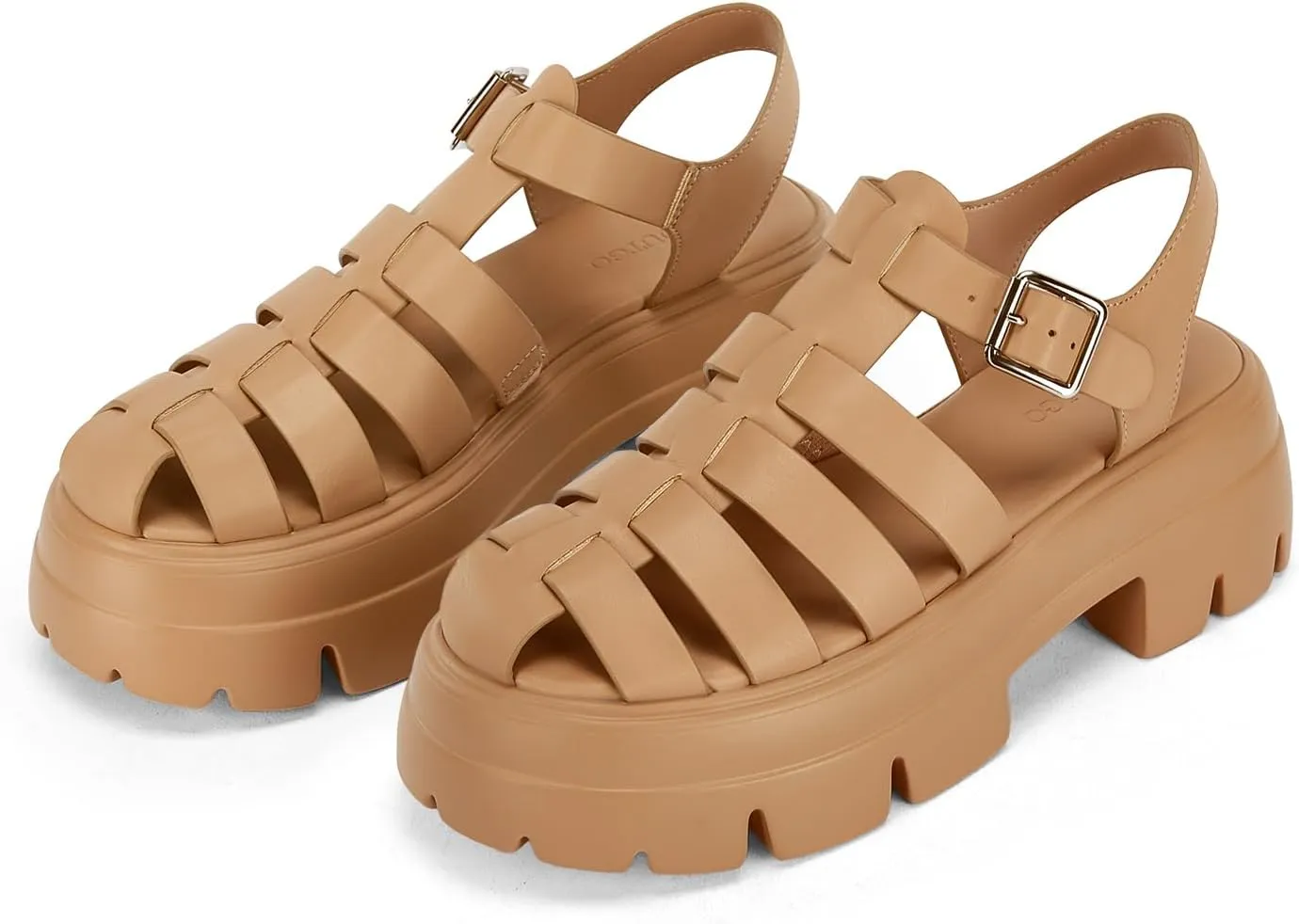 Coutgo Womens Platform Chunky Heels Sandals Gladiator Ankle Strap Heels Lug Sole Summer Fisherman Y2K Shoes