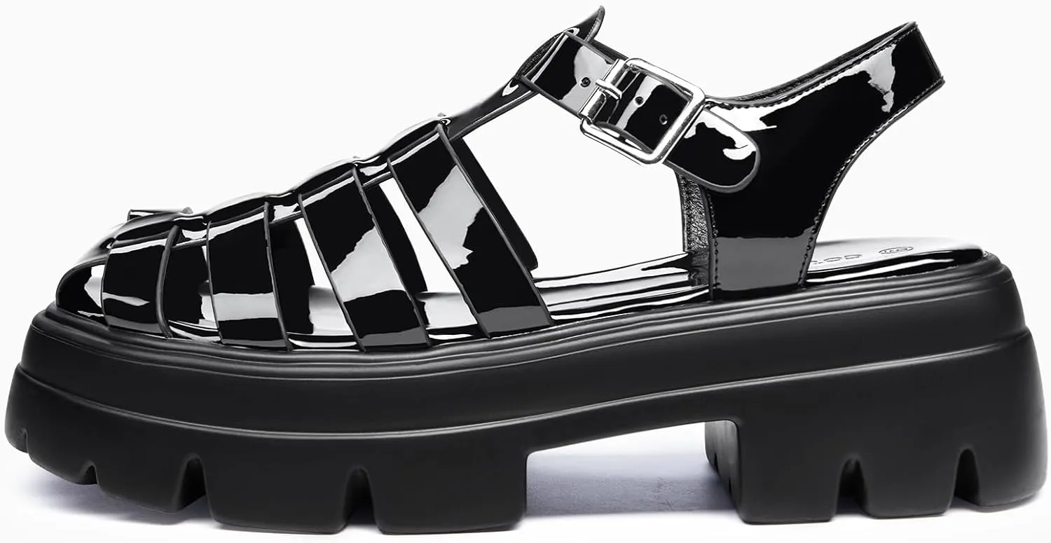 Coutgo Womens Platform Chunky Heels Sandals Gladiator Ankle Strap Heels Lug Sole Summer Fisherman Y2K Shoes