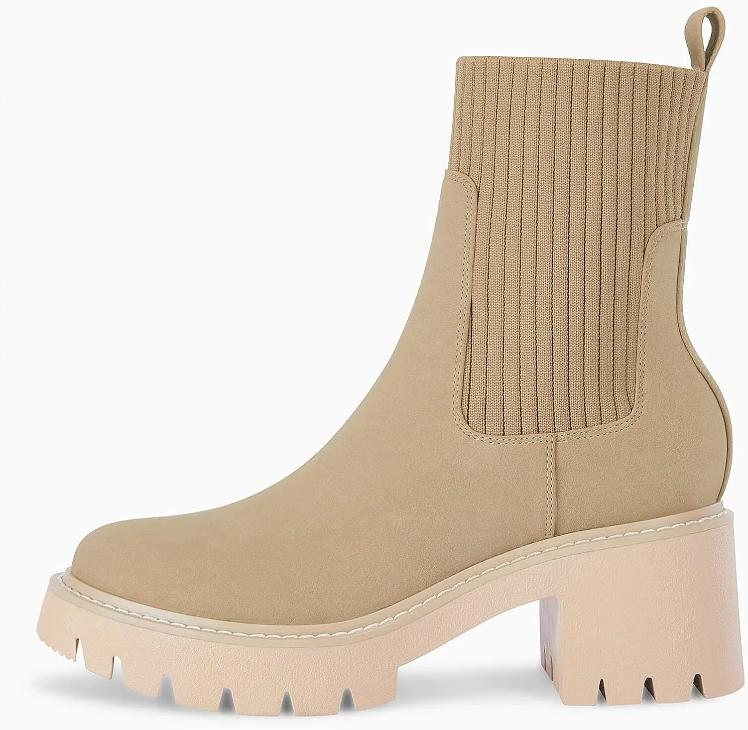 Coutgo Womens Platform Lug Sole Chelsea Ankle Boots Chunky Block Heel Elastic Slip on Short Booties Shoes