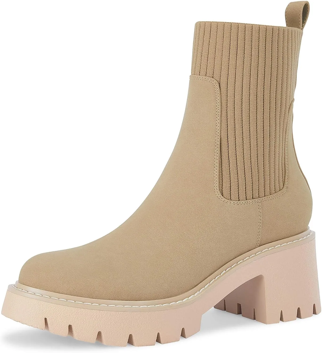 Coutgo Womens Platform Lug Sole Chelsea Ankle Boots Chunky Block Heel Elastic Slip on Short Booties Shoes