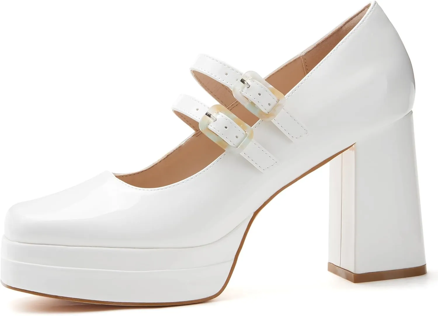 Coutgo Women's Platform Mary Jane Pumps Two Strap Square Toe Chunky Block Heel Sandals Party Shoes
