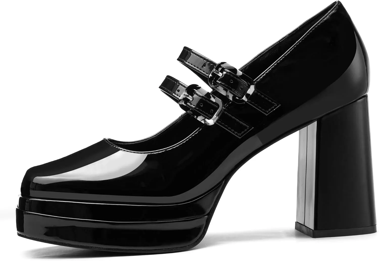Coutgo Women's Platform Mary Jane Pumps Two Strap Square Toe Chunky Block Heel Sandals Party Shoes
