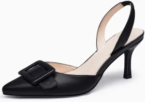 Coutgo Womens Slingback Heels Kitten Heel Pumps Dress Shoes Sling Back Closed Pointed Toe Suede Wedding Party Sandals