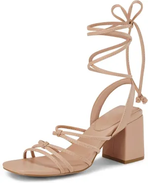 Coutgo Women's Strappy Chunky Heels Sandals Lace Up Block Heel Square Open Toe Dress Shoes