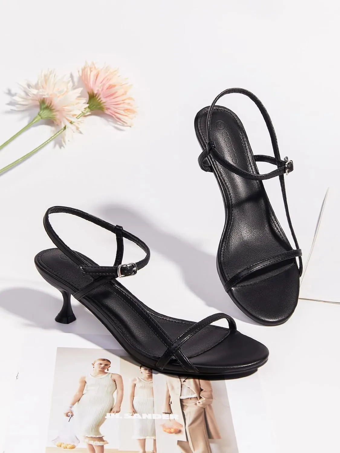 Coutgo Womens Strappy Heeled Sandals Kitten Low Heel Open Toe Ankle Strap Party Wedding Dress Shoes