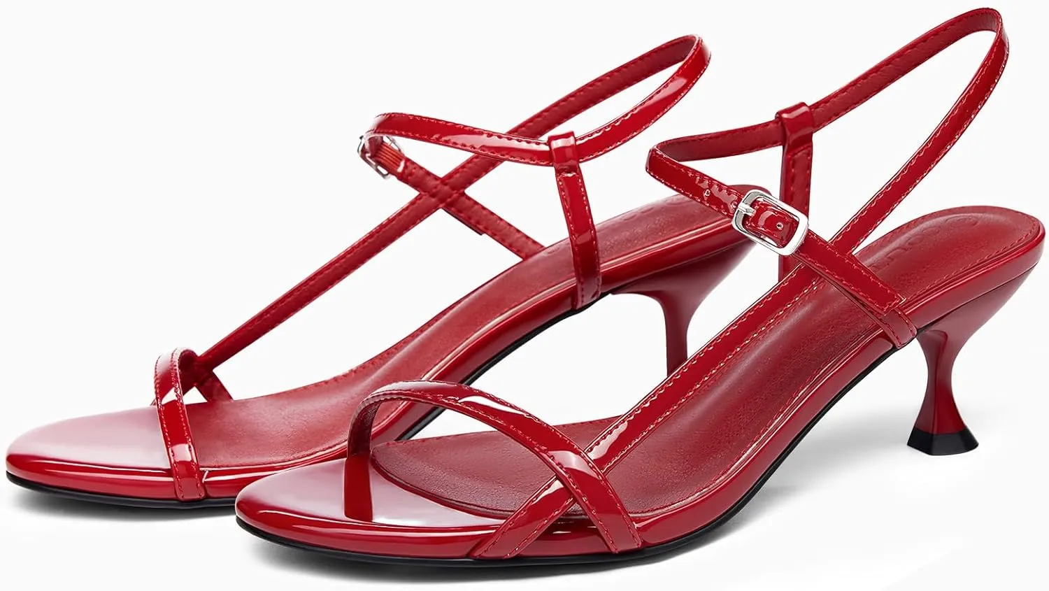 Coutgo Womens Strappy Heeled Sandals Kitten Low Heel Open Toe Ankle Strap Party Wedding Dress Shoes