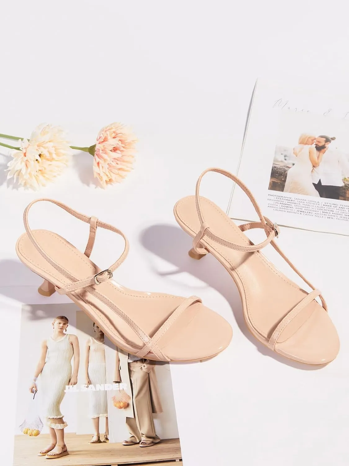 Coutgo Womens Strappy Heeled Sandals Kitten Low Heel Open Toe Ankle Strap Party Wedding Dress Shoes