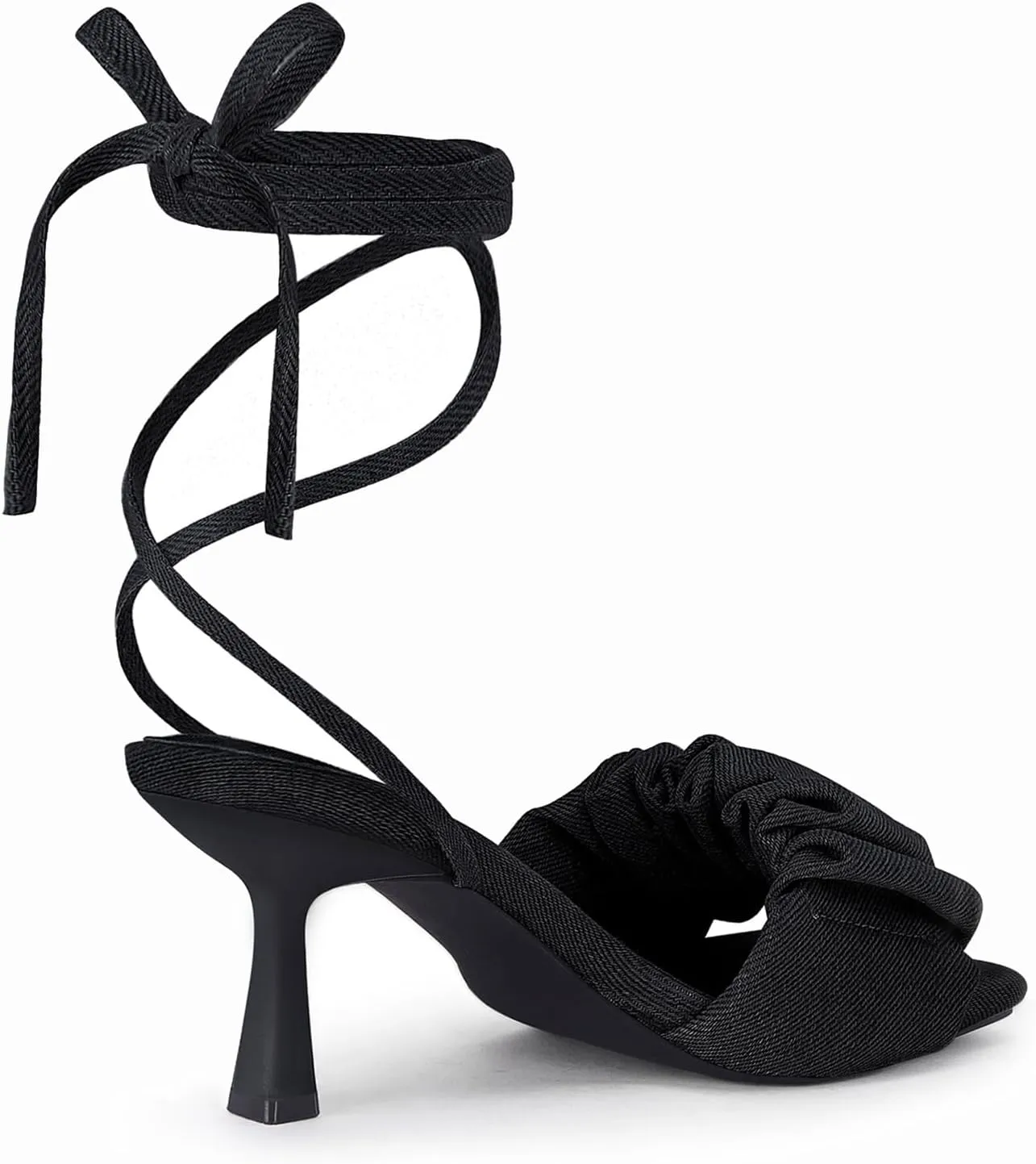 Coutgo Womens Strappy Heels Lace up Sandals Denim Square Open Toe Tie-up Heels Kitten Low Heel Ankle Wrap Sandals
