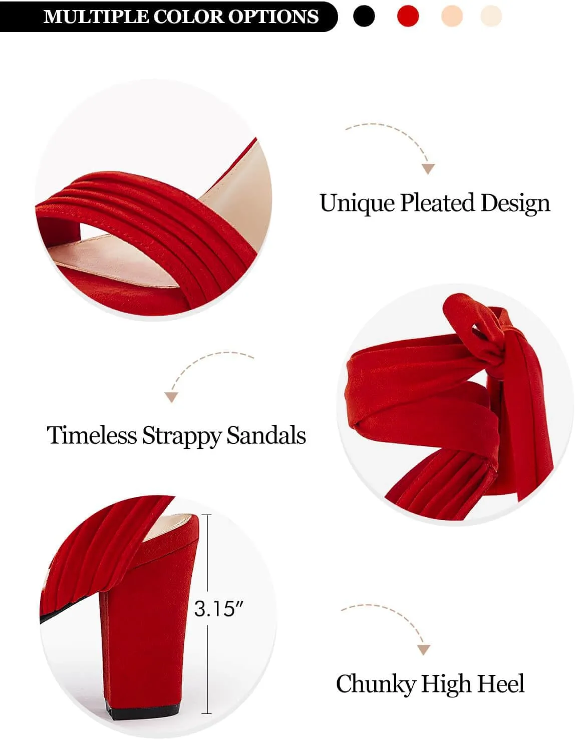 Coutgo Womens Strappy High Heels Chunky Heeled Sandals Bow Tie Lace Up Open Toe Pumps Dress Wedding Comfortable Shoes