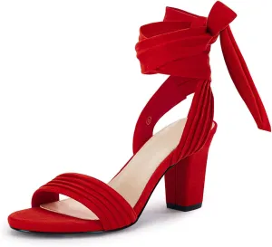 Coutgo Womens Strappy High Heels Chunky Heeled Sandals Bow Tie Lace Up Open Toe Pumps Dress Wedding Comfortable Shoes