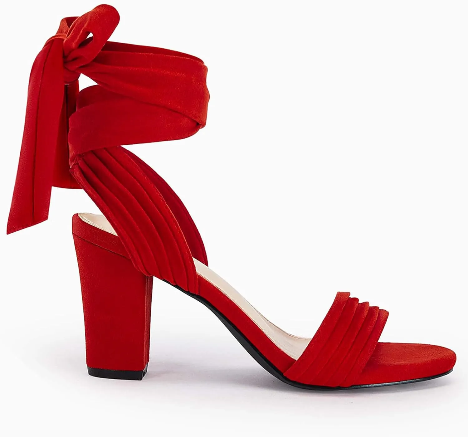 Coutgo Womens Strappy High Heels Chunky Heeled Sandals Bow Tie Lace Up Open Toe Pumps Dress Wedding Comfortable Shoes