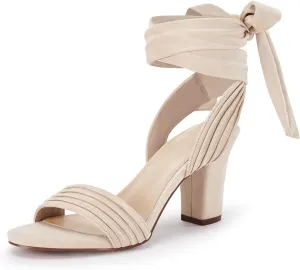 Coutgo Womens Strappy High Heels Chunky Heeled Sandals Bow Tie Lace Up Open Toe Pumps Dress Wedding Comfortable Shoes