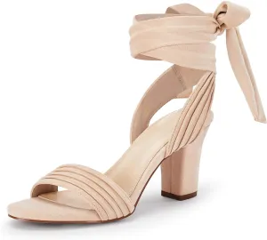Coutgo Womens Strappy High Heels Chunky Heeled Sandals Bow Tie Lace Up Open Toe Pumps Dress Wedding Comfortable Shoes
