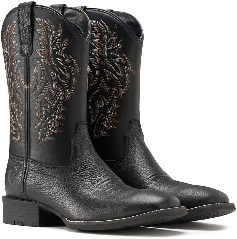 Cowboy Boots For Men - Mens Sport Wide Square Toe Western Boot,Oil/Slip Resistant,Durable Fashionable Classic Pull on 10 Inch Wellington Boots - Soft Toe Work Boots