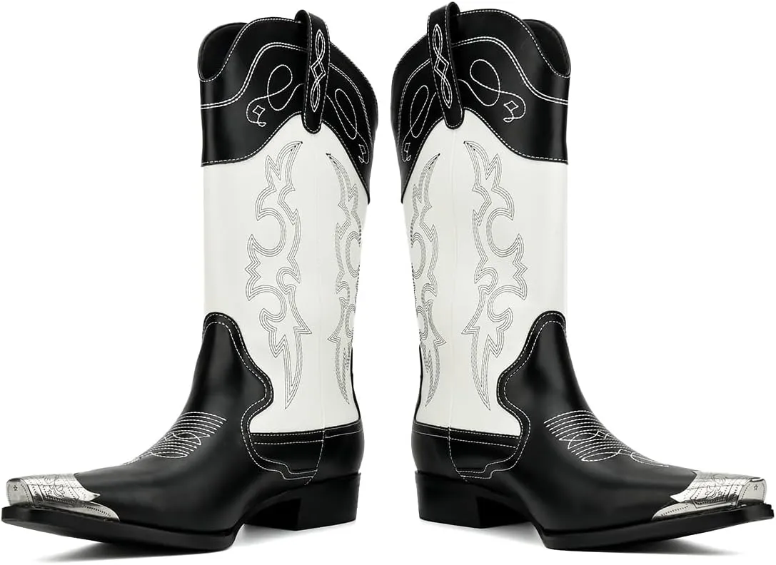 Cowboy Boots for Men Western Men's Boots with Classic Embroidered Slip Resistant Durable Fashionable Retro for Spring Fall