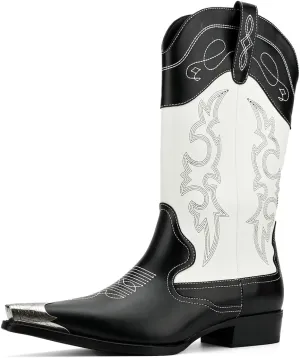 Cowboy Boots for Men Western Men's Boots with Classic Embroidered Slip Resistant Durable Fashionable Retro for Spring Fall