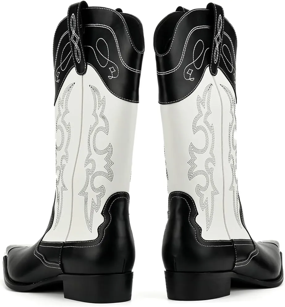 Cowboy Boots for Men Western Men's Boots with Classic Embroidered Slip Resistant Durable Fashionable Retro for Spring Fall