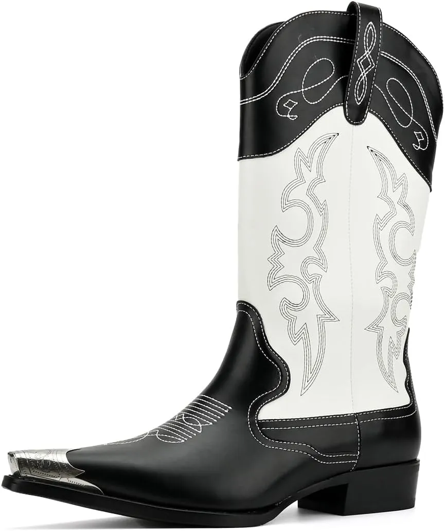 Cowboy Boots for Men Western Men's Boots with Classic Embroidered Slip Resistant Durable Fashionable Retro for Spring Fall