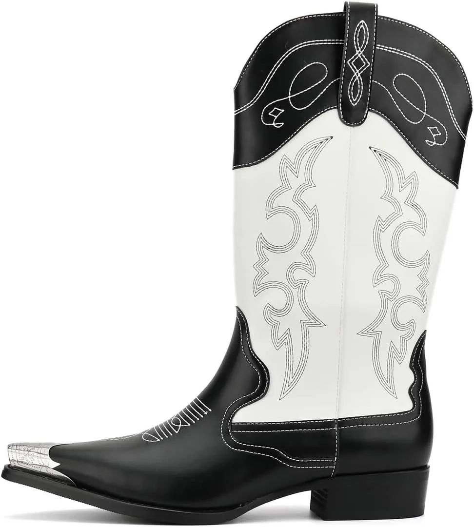 Cowboy Boots for Men Western Men's Boots with Classic Embroidered Slip Resistant Durable Fashionable Retro for Spring Fall