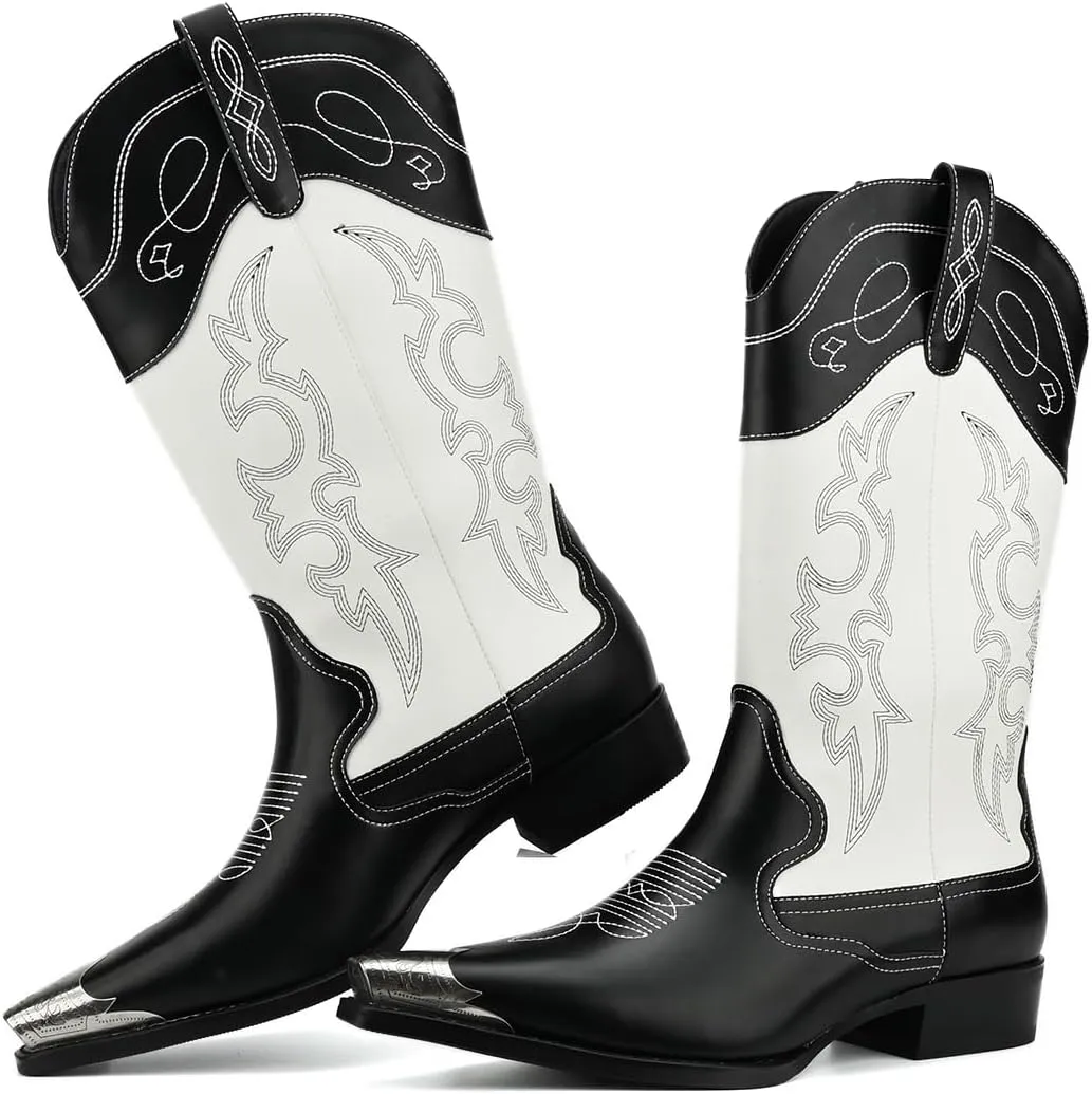 Cowboy Boots for Men Western Men's Boots with Classic Embroidered Slip Resistant Durable Fashionable Retro for Spring Fall