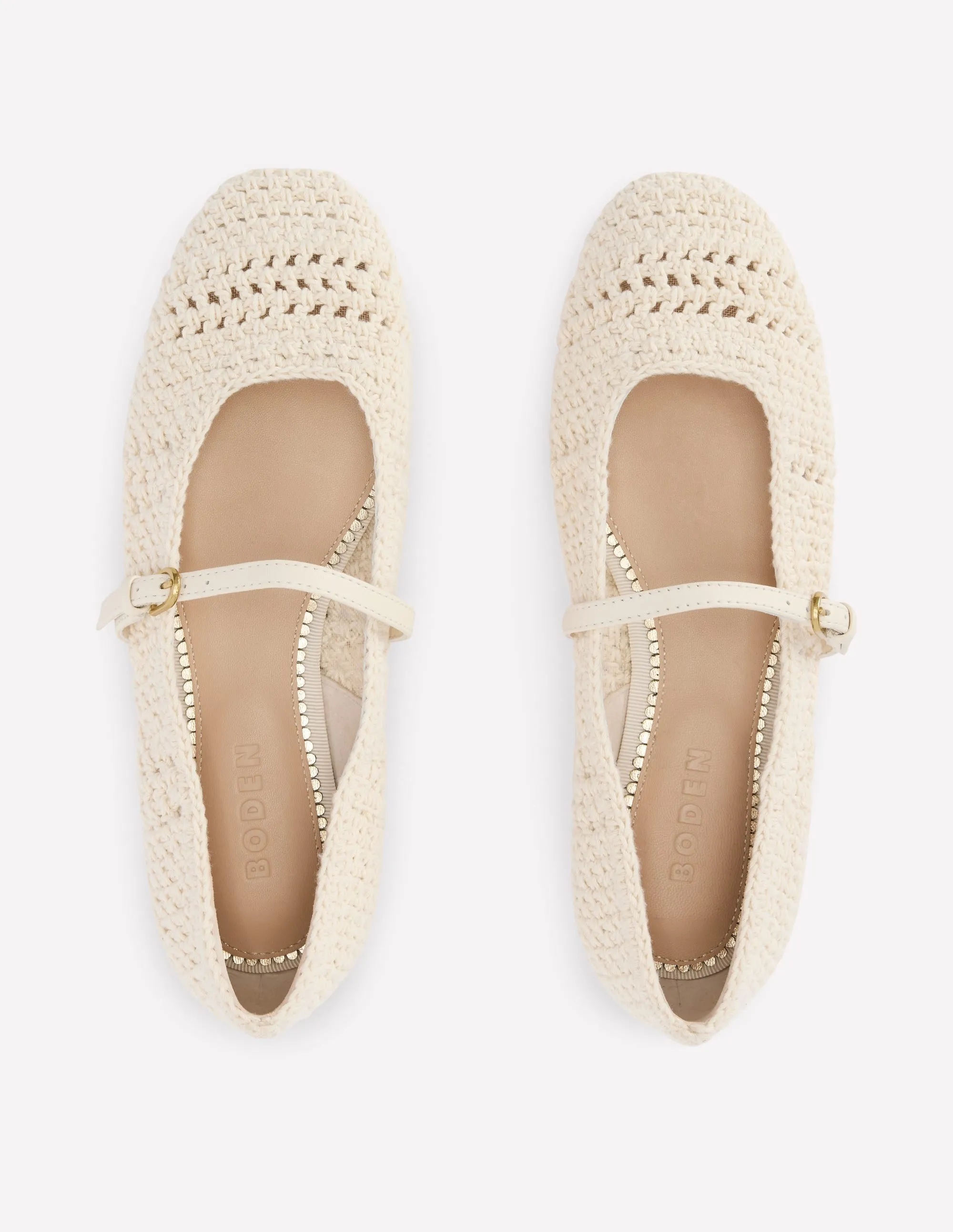 Crochet Mary Jane Flats-Ecru