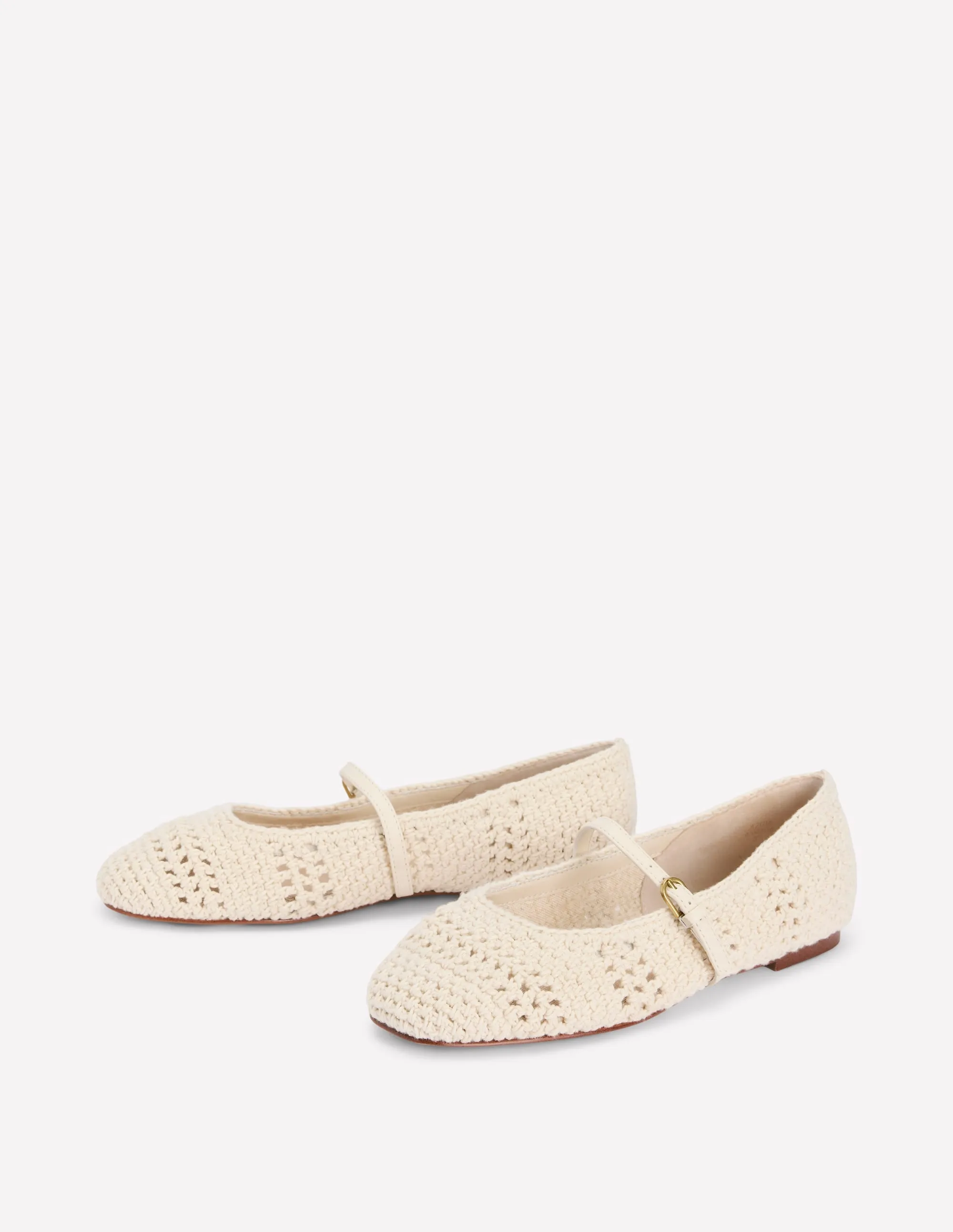 Crochet Mary Jane Flats-Ecru