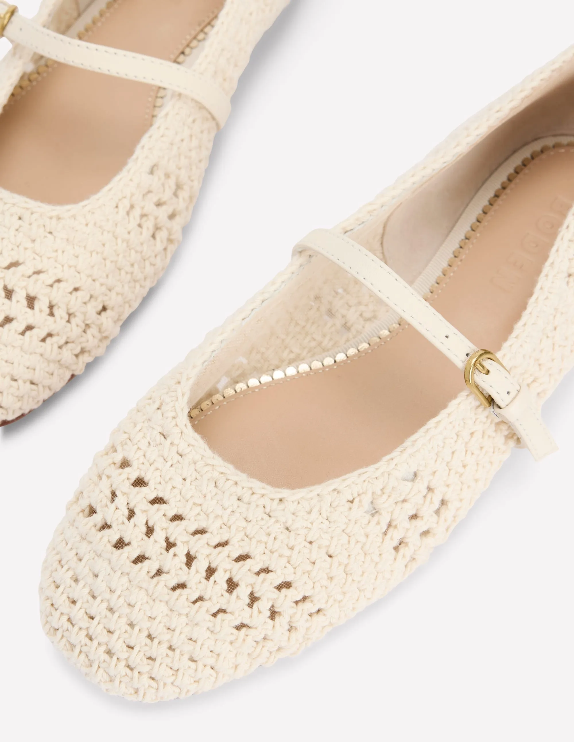 Crochet Mary Jane Flats-Ecru