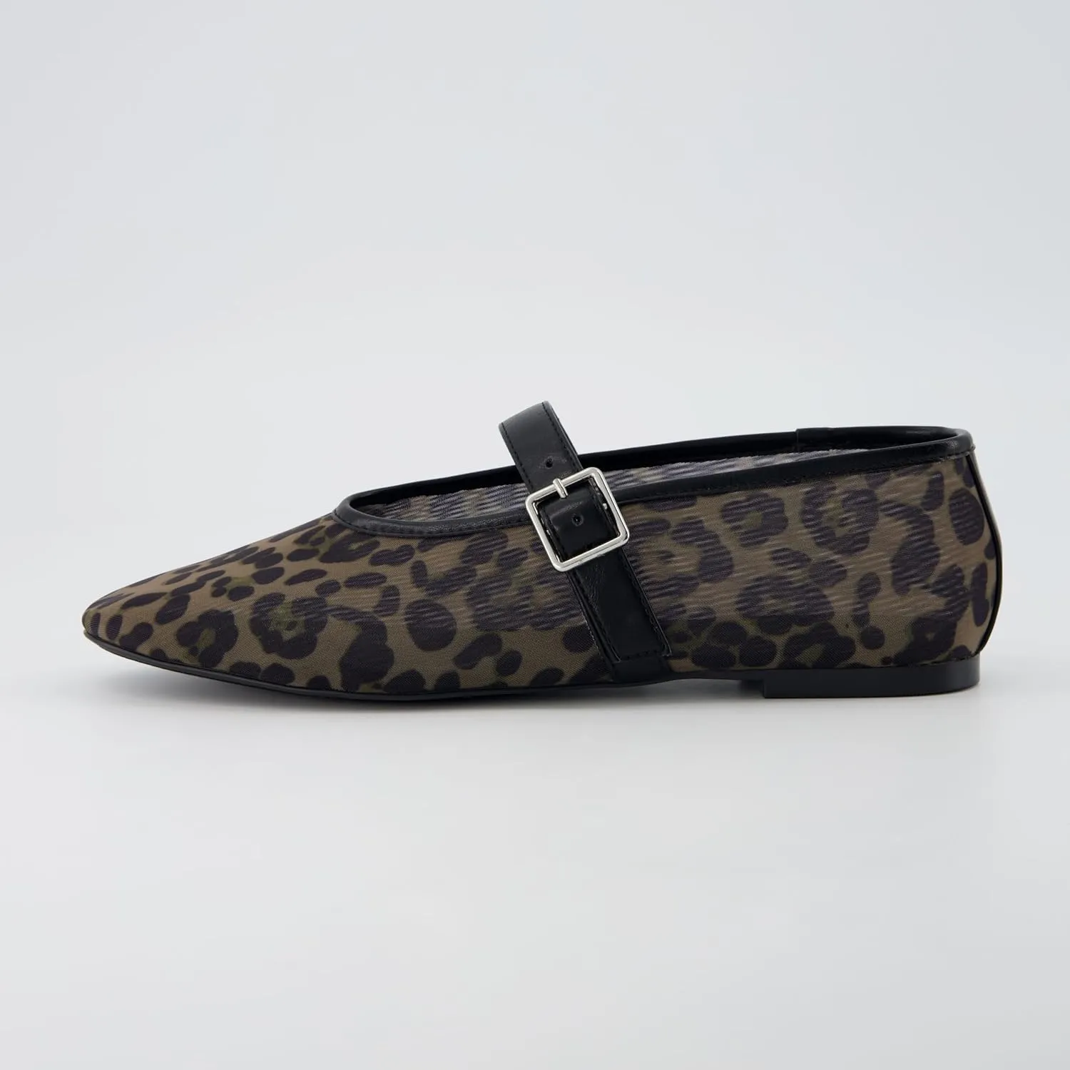 CUSHIONAIRE Moma Women's Leopard Print Mesh Mary Jane Flats – Buckle Strap, Memory Foam, Wide Widths Available