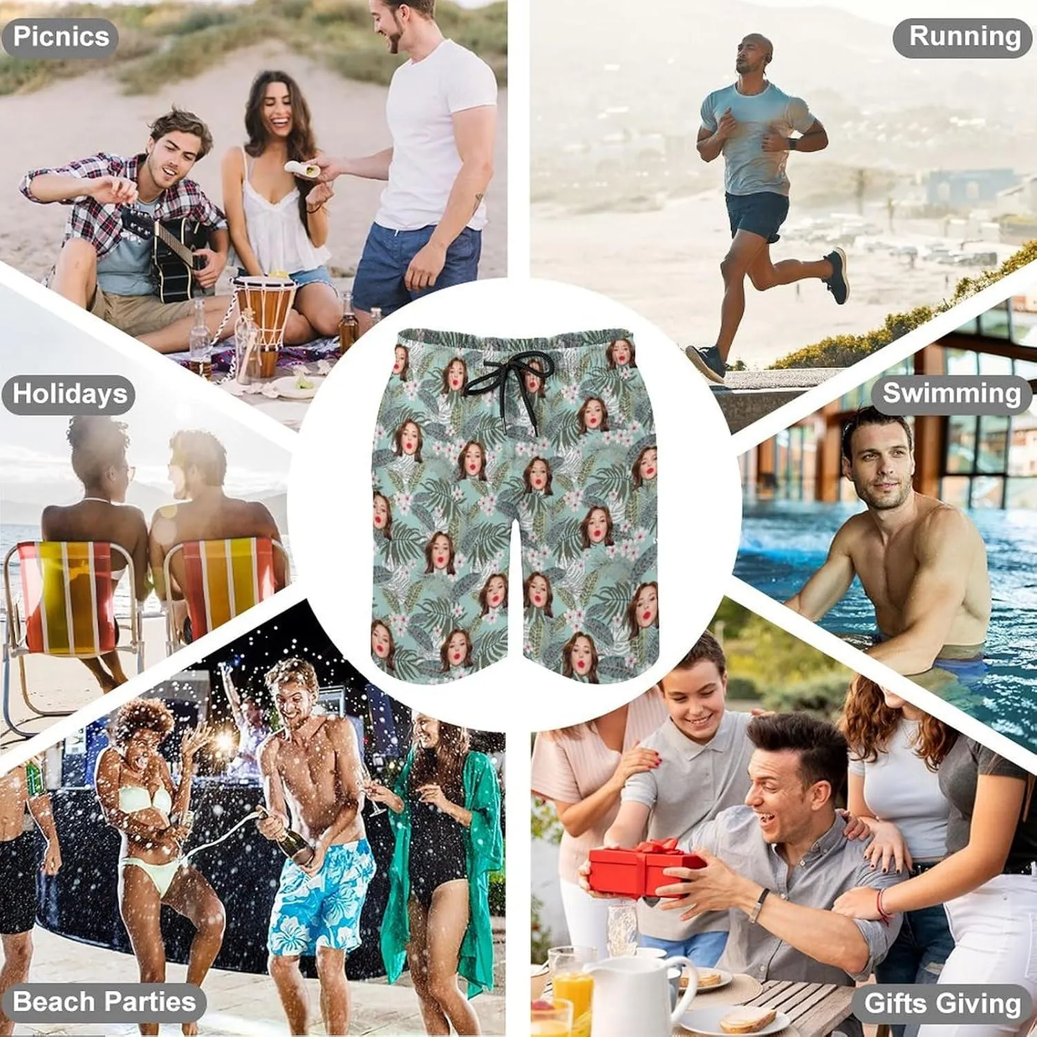 Custom Face Couple Matching Swimwear Personalized Bikini Set Swim Shorts High Waisted Bikini Swimsuit Bathing Suit for Gift