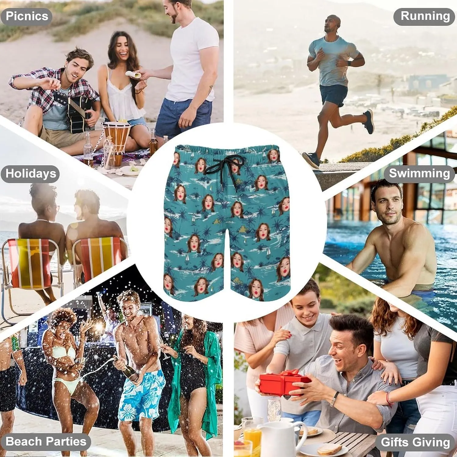 Custom Face Couple Matching Swimwear Personalized Bikini Set Swim Shorts High Waisted Bikini Swimsuit Bathing Suit for Gift