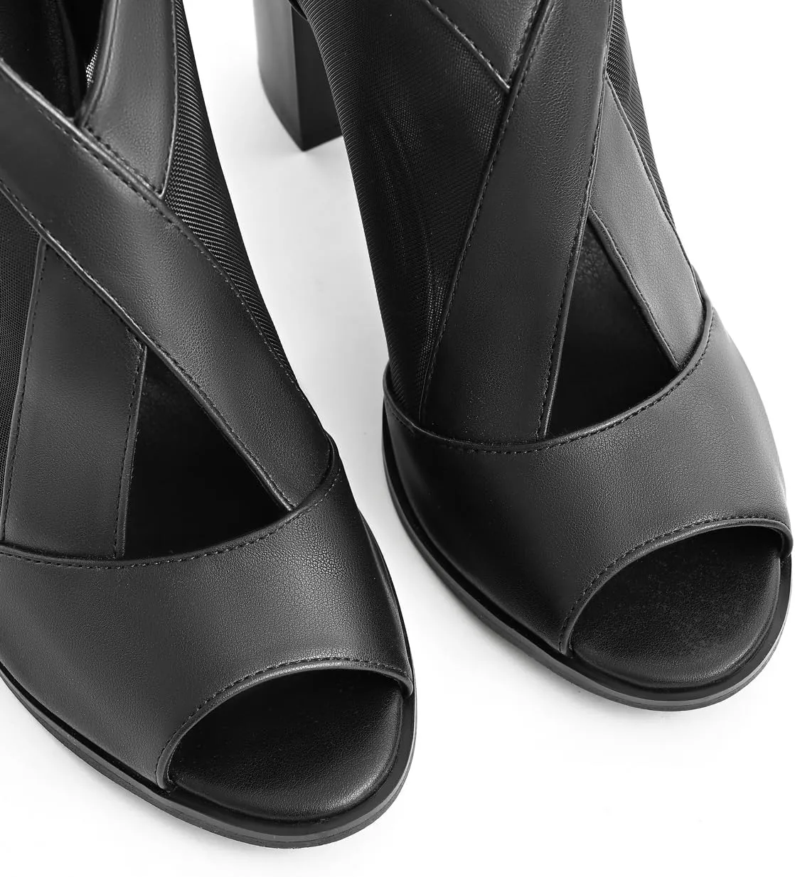 Cut Out Mesh Sandals High Block Heels Peep Toe Summer Ankle Boots