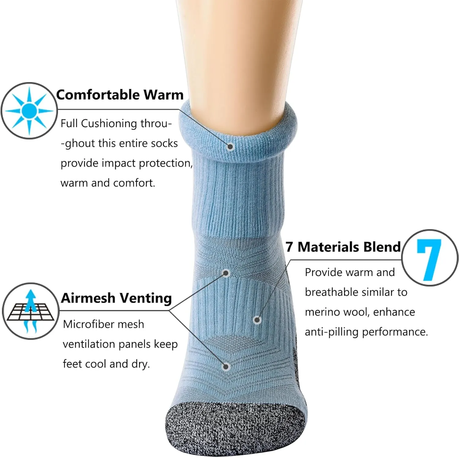CWVLC Crew Hiking Socks, Cushion, Moisture Wicking, Arch Compression Boot Socks