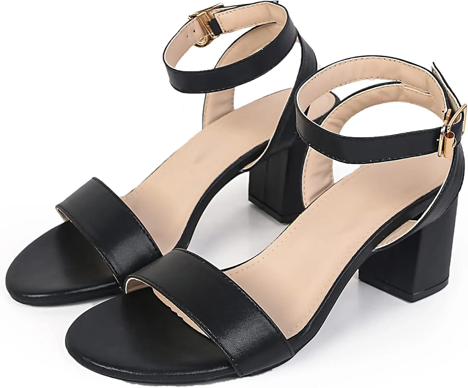 DADAWEN Women's Glitter Open Toe Ankle Strap Low Block Chunky Heels Sandals Party Wedding Bridal Dress Pumps Shoes