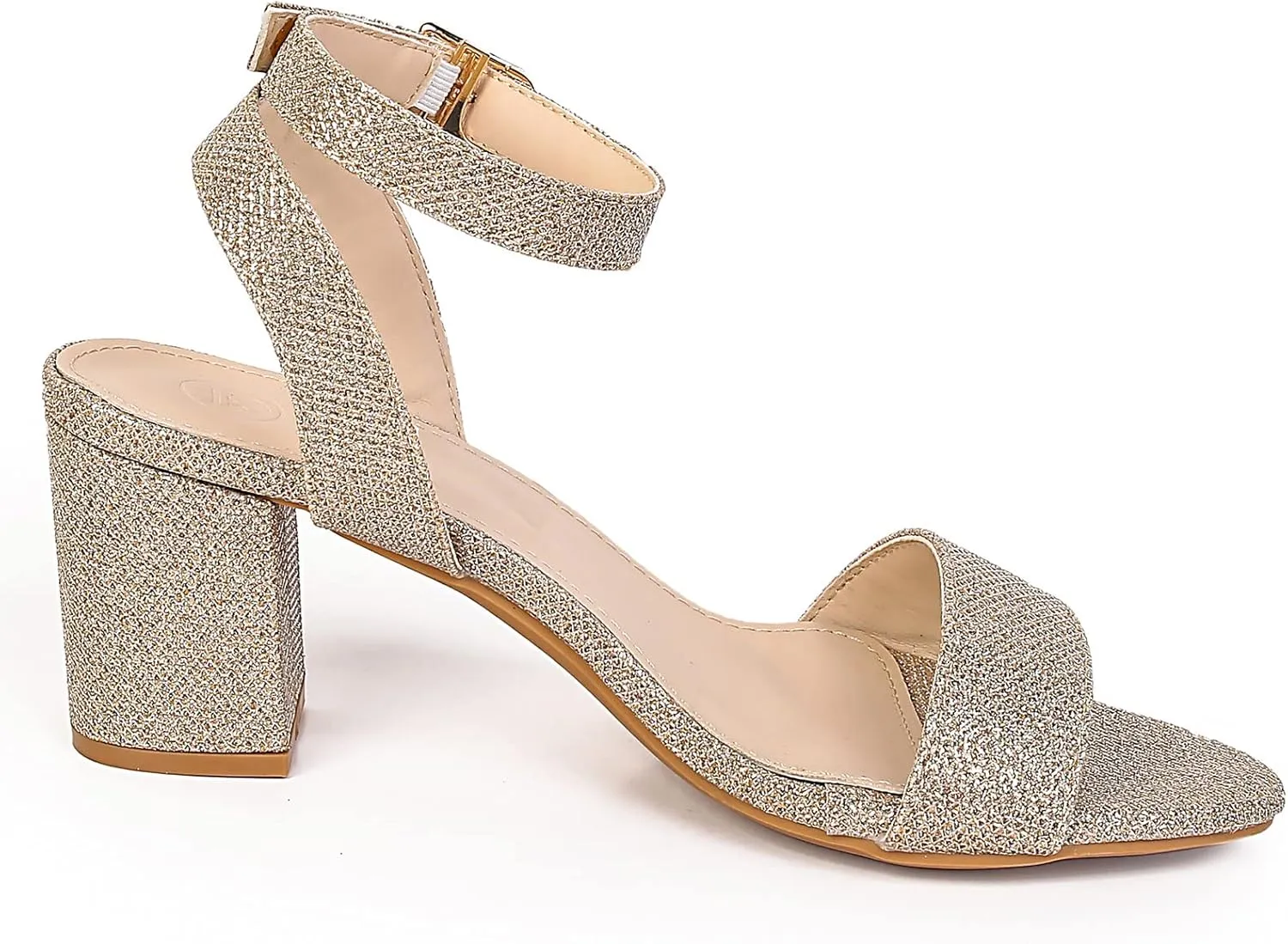 DADAWEN Women's Glitter Open Toe Ankle Strap Low Block Chunky Heels Sandals Party Wedding Bridal Dress Pumps Shoes