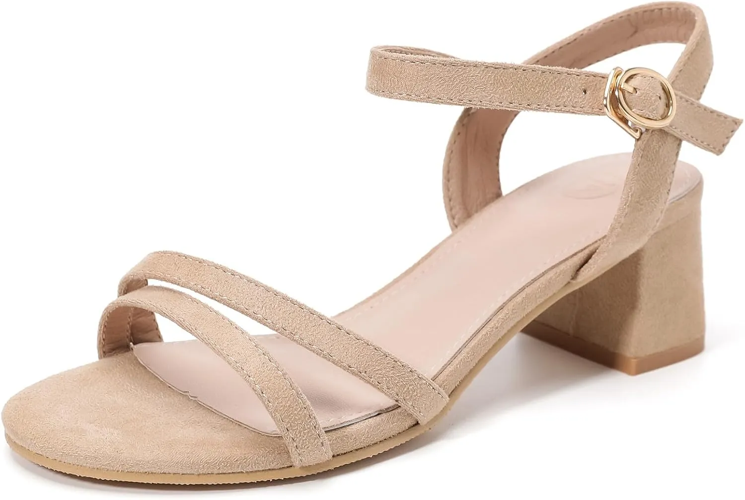 DADAWEN Women's Open Toe Ankle Strap Low Block Chunky Heels Sandals Party Wedding Dress Pumps Shoes