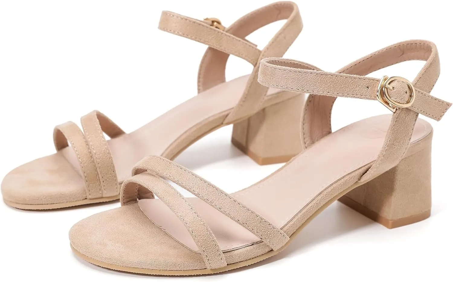 DADAWEN Women's Open Toe Ankle Strap Low Block Chunky Heels Sandals Party Wedding Dress Pumps Shoes