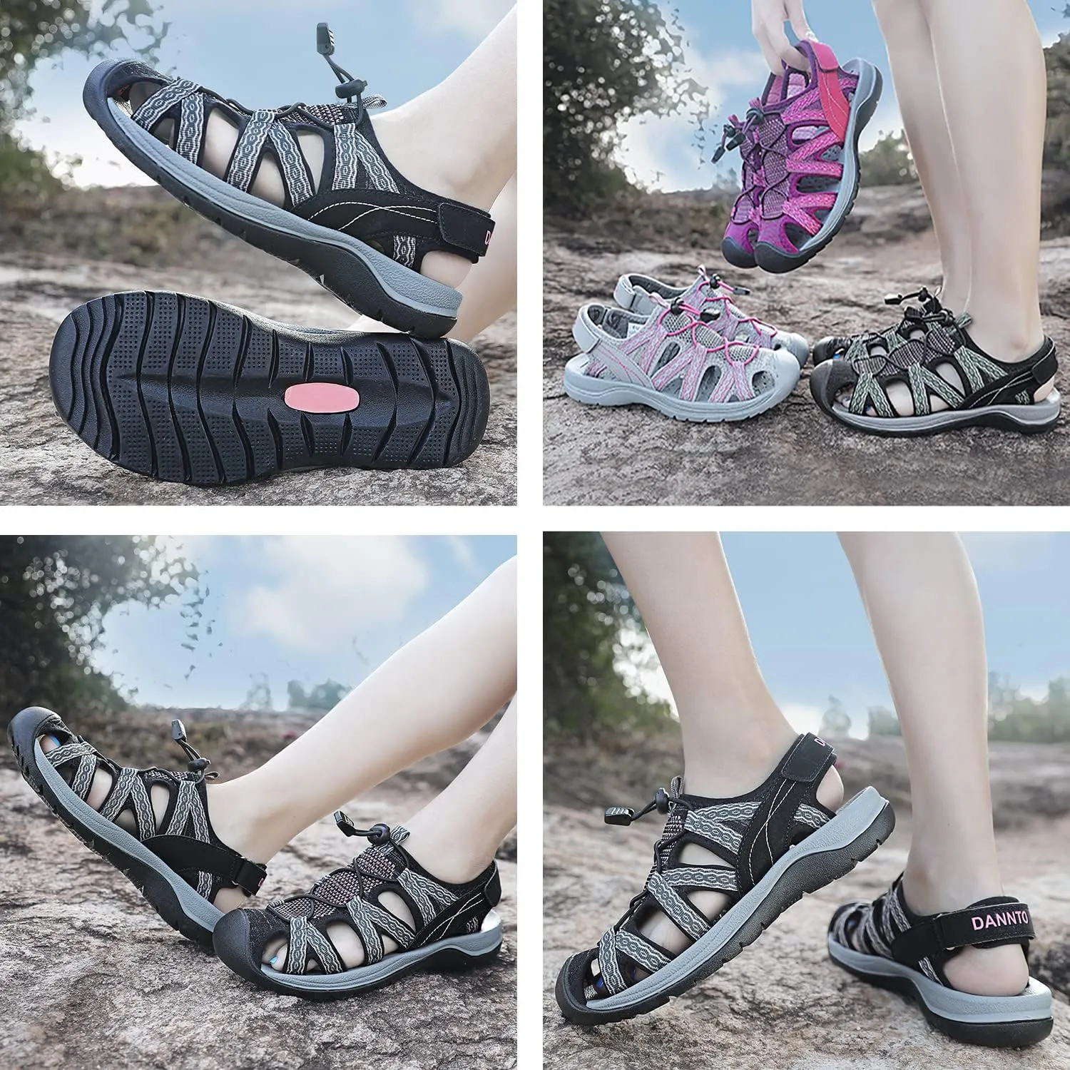 Dannto Women's Sport Sandals Close Toe Mesh Hiking Outdoor Athletic Casual Walking Sandals Water Shoes
